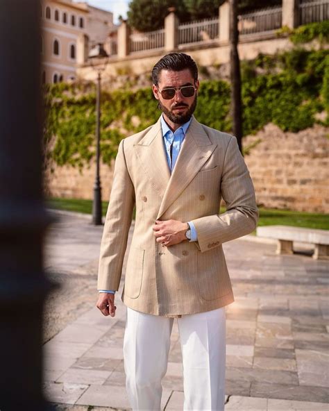 Blazer Bleu P Le Avec Pantalon Beige Hockerty