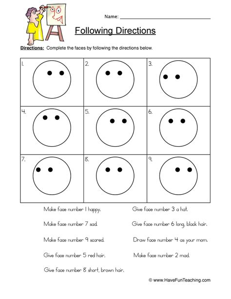 Following Directions Worksheet For Preschool