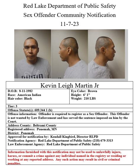 Red Lake Department Of Public Safety Sex Offender Community Notification 11 7 23 Kevin Leigh