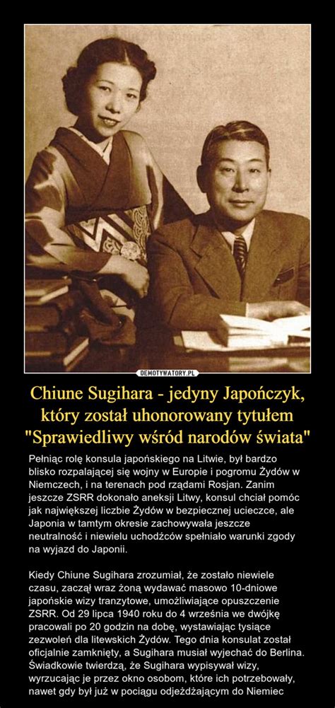 Chiune Sugihara Jedyny Japo Czyk Kt Ry Zosta Uhonorowany Tytu Em