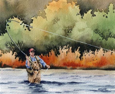 Fly fishing Art Print Hooked Up Watercolor