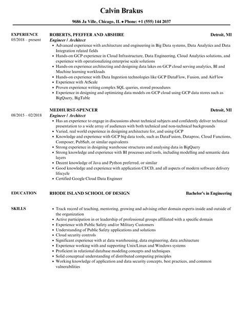 Engineer / Architect Resume Samples | Velvet Jobs