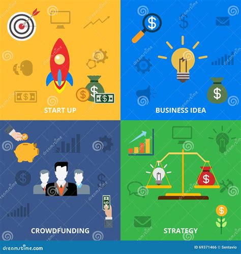 Startup Business Idea Crowdfunding Strategy Flat Banner Slider Stock