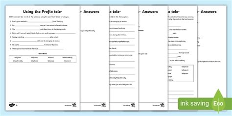 Prefix Tele Differentiated Worksheets Lehrer Gemacht