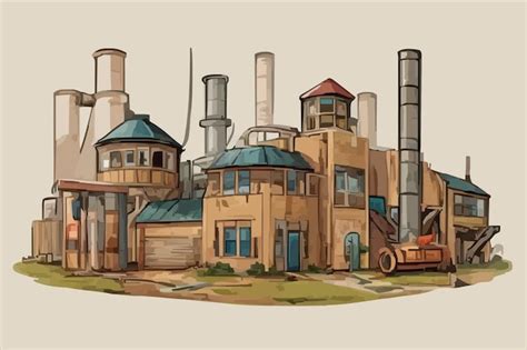 Un Dessin D Une Usine Avec Un B Timent Qui A Une Usine Sur Elle