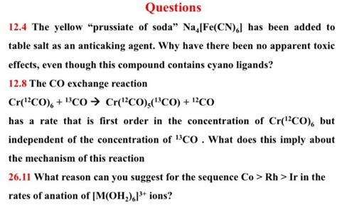 Solved 124 The Yellow Prussiate Of Soda Na4 Fecn6 Has