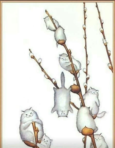 Pussywillows Illustration Katze Tierkunst Katzenzeichnung