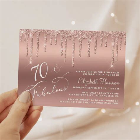 Budget 70th Birthday Glitter Rose Gold Invitation Zazzle