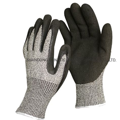 En Hppe Black Sandy Nitrile Coated Construction Glove Cut