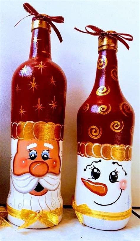 Pin De Cathy Clark En Bottle Art Decoración De Botellas Navideñas Decoración De Botellas