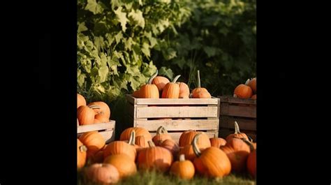 Premium AI Image Pumpkins In A Wooden Box On A Pumpkin Patch Farm Fal