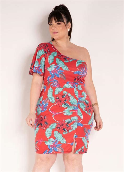 Vestido Floral Com Decote Assimétrico Plus Size Marguerite