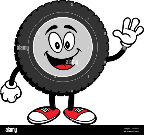 Tire Cartoon Waving An Illustration Of A Cartoon Tire Waving Stock