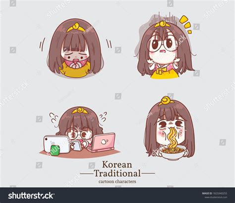 Vektor Stok Korean Characters Cute Girls Traditional Korean Tanpa Royalti 1825940255