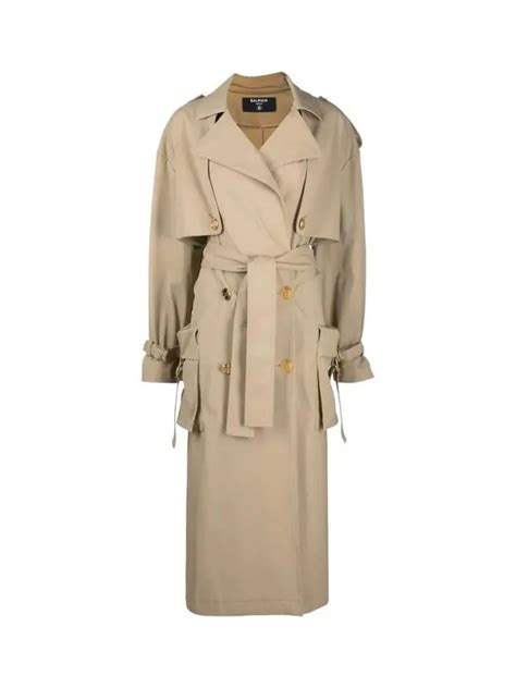 Buy Balmain Long Belted Gabardine Trench Coat Brown At 33 Off Editorialist