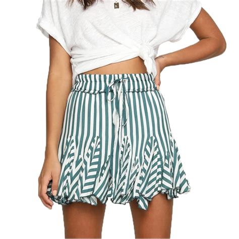 Patchwork Striped Drawstring Summer Skirts Women High Waist