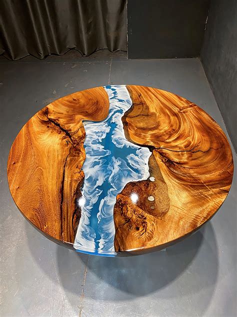 Fashion Ocean Wave Resin Round Table Creative Epoxy River Etsy