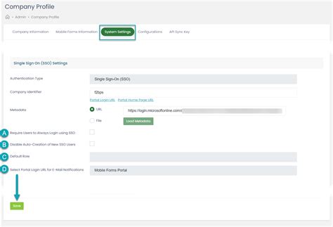 Single Sign On (SSO) Settings