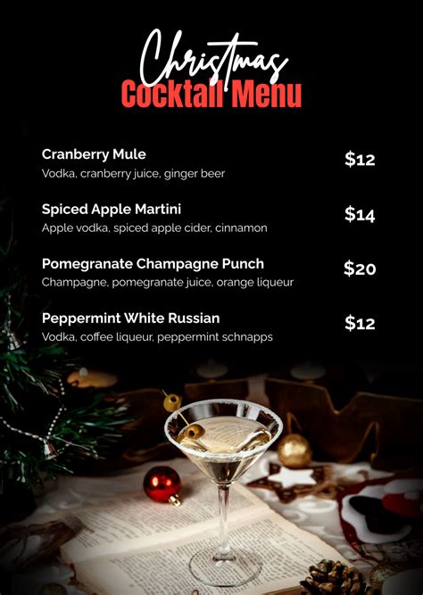 Free Christmas Cocktail Menu Template - Edit Online & Download ...