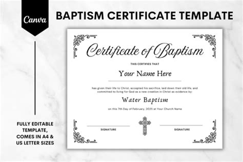 Baptism Certificate Canva Template 5 Graphic By Sundiva Design