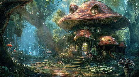 Ai Generated Fantasy Mushroom House Wallpaper In The Forest Background