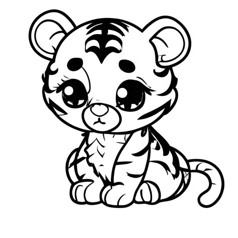 Desenho De Tigre Fofo Para Colorir Preto E Branco Kawaii Chibi