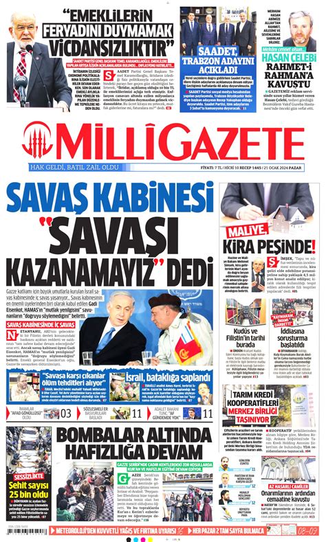 Milli Gazetesi Milli Manşet Oku Haberler 21 Ocak 2024