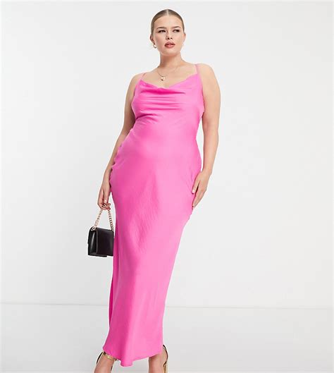 In The Style Plus Exclusive Satin Cowl Neck Midi Dress In Pink Modesens