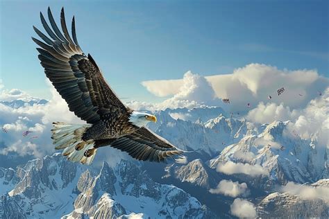 Premium Photo Bald Eagle Soaring Over Mountain Range With American Flag