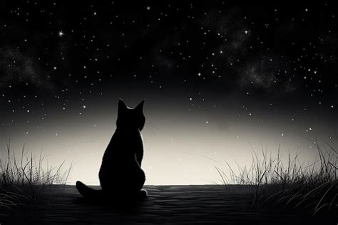 Premium AI Image Black Cat Staring At Starry Sky On Mountain Top