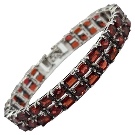 Genuine Garnet Bracelet 925 Sterling Silver Rhodium Plated Wide Tennis