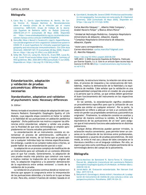 Pdf Estandarización Adaptación Y Validación De Pruebas Psicométricas