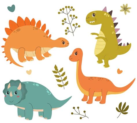 Conjunto Vetorial De Dinossauros Fofos Em Clipart De Dinossauros Em