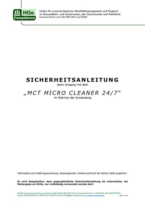 Sicherheitsanleitung Microcleaner Medicleantec Microcleaner