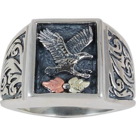 Black Hills Gold Men S Sterling Silver 12kt Leaf Accented Oxidized