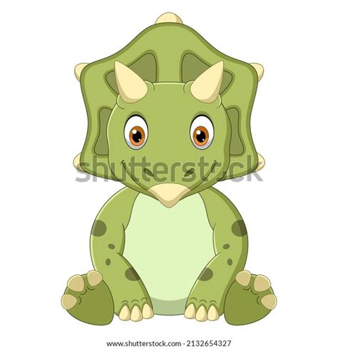 Cartoon Baby Triceratops Dinosaur Sitting Stock Illustration