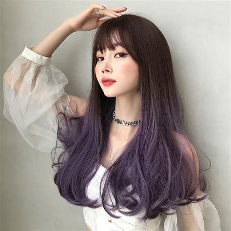 Air Bangs Purple Gradient Long Curly Wig Ub2575 Long Curly Wig Long