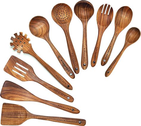 Amazon Exquisite Piece Teak Cooking Utensil Set Handcrafted