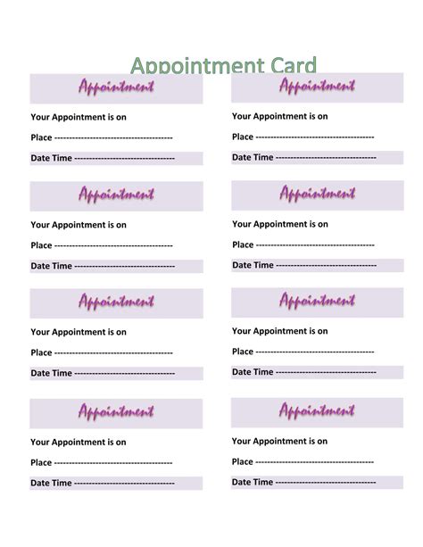 Free Printable Appointment Card Templates [Word, PDF, Excel] Medical