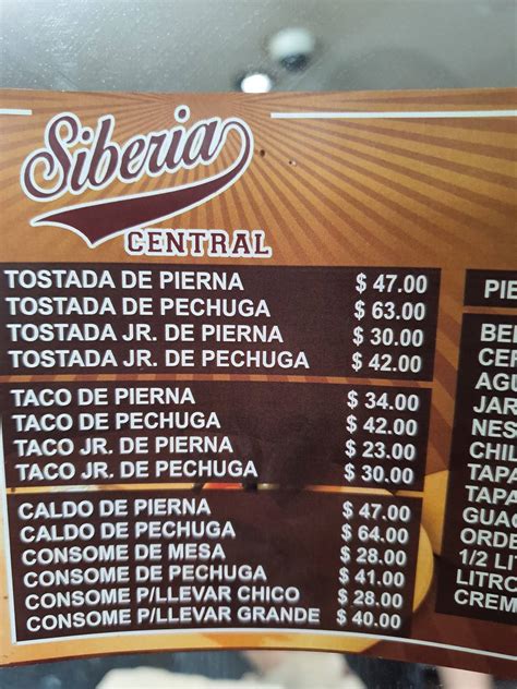 Carta Del Restaurante La Siberia Central Monterrey Av Rodrigo G Mez