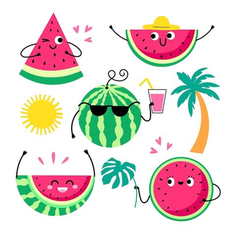 Premium Vector Funny Watermelon With Faces Cartoon Sweet Fruits