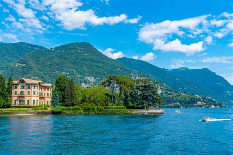 Lakeside Villa At Tavernola Town At Lake Como Italy Stock Image