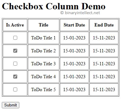 Display Checkbox And Radio Button Table Column In Asp Net Core