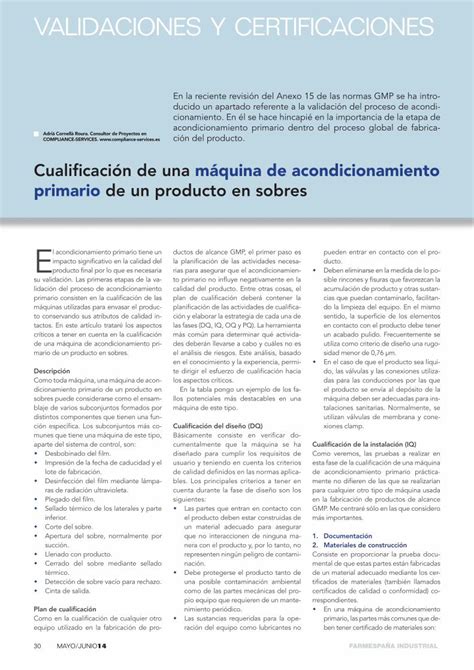 Pdf Cualificaci N De Una M Quina De Acondicionamiento Primario De Un