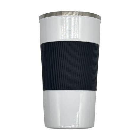 Double Wall Stainless Steel Cappuccino Mug Black And White Titan Jet