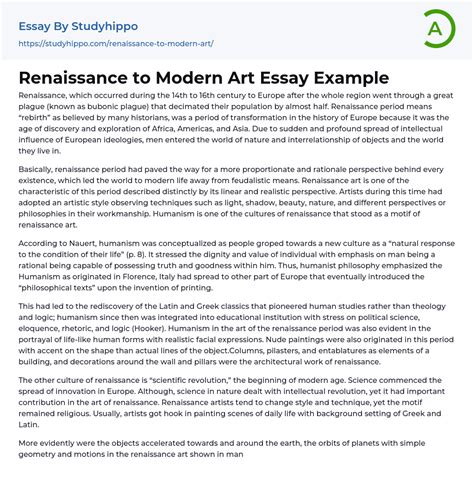 Renaissance to Modern Art Essay Example | StudyHippo.com