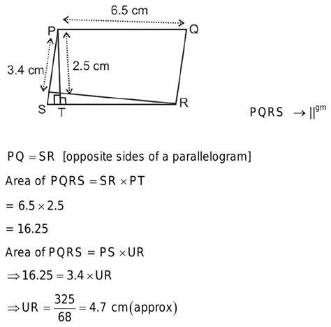 36 Parallelogram PQRS Given That PQ 6 5cmPS 3 4cm And The Altitude