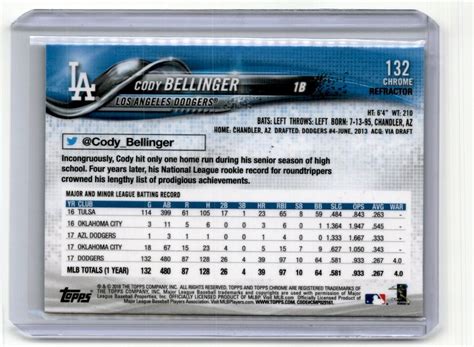 Topps Chrome Pink Refractor Cody Bellinger Los Angeles Dodgers