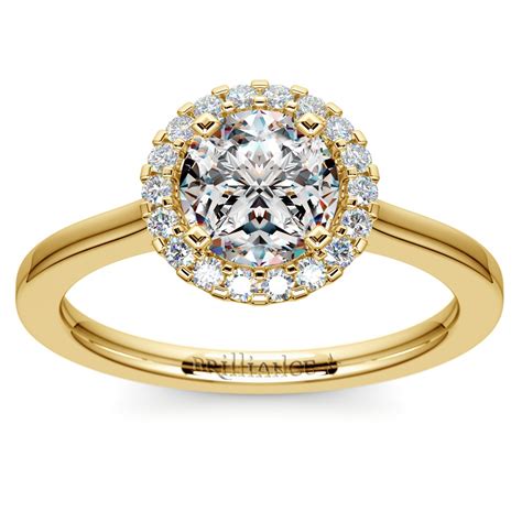 Pave Set Halo Diamond Engagement Ring In Yellow Gold