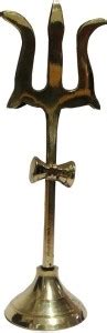 Stylewell Trishul Trident Damru With Round Stand Stand Brass Statue For